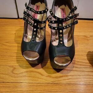 Betsey Johnson Black Studded Peep-Toe Heels